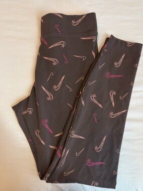 Nike Brown Leggings with Pink Swoosh Print